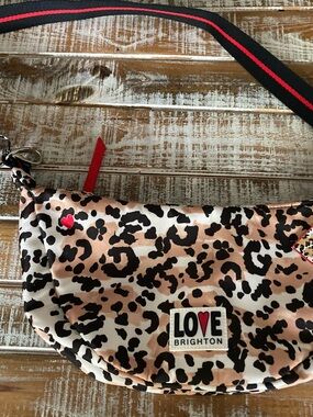 Brighton Leopard Print Crossbody Bag - Black, Red Heart Accent